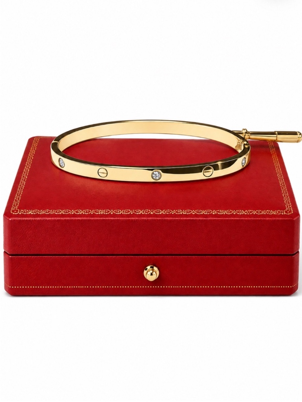 Stamped Gold Plated Love Bangle Bracelet with Stones Thin Version